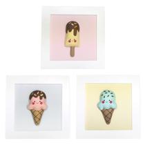 Trio De Quadros Sorvetinhos Quarto Bebê Infantil Menina Trio De Quadros Sorvetinhos Quarto Bebê Infantil Menina