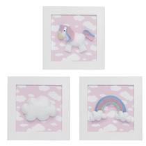Trio De Quadros Unicórnio Quarto Bebê Infantil Menina Trio De Quadros Unicórnio Quarto Bebê Infantil Menina