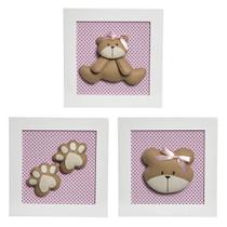 Trio De Quadros Ursa Quarto Bebê Infantil Menina