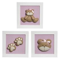 Trio De Quadros Ursa Quarto Bebê Infantil Menina Trio De Quadros Ursa Quarto Bebê Infantil Menina