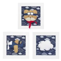 Trio De Quadros Urso Aviador Quarto Bebê Infantil Menino