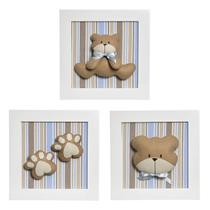 Trio De Quadros Urso Quarto Bebê Infantil Menino