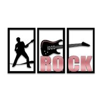 Trio de Quadros Vazados Rock Guitarra com Detalhes em Acrílico Rose Trio de Quadros Vazados Rock Guitarra com Detalhes em Acrílico Rose