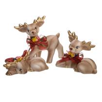 Trio De Rena Cerâmica Médio Cervo Veado Decoração Enfeite Trio De Rena Cerâmica Médio Cervo Veado Decoração Enfeite
