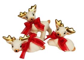 Trio de rena decoração de natal enfeite presepio de ceramica