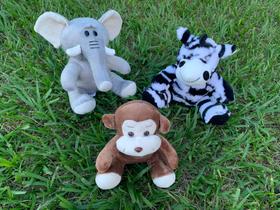 Trio de Safari Elefante Zebra e Macaco de Pelúcia Antialérgicos