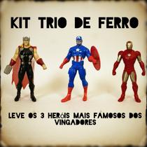 Trio de Super Heróis 22cm Presente Infantil Homem de Ferro + Thor + Capitão América