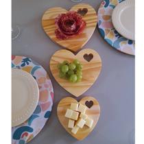 Trio de Tábuas De Coração Servir Frios Madeira Tam. P M e G
