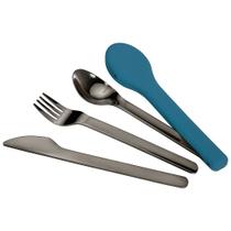Trio de Talheres de Inox Preto + Capa Protetora Portátil de Silicone Trio de Talheres de Inox Preto + Capa Protetora Portátil de Silicone