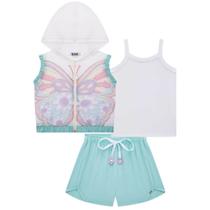 Trio de Top em Soft Line Colete em Tela e Shorts em Nylon Power Trio de Top em Soft Line Colete em Tela e Shorts em Nylon Power