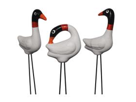 Trio de tuiuiu em cerâmica pequeno decoração vaso e jardim Trio de tuiuiu em cerâmica pequeno decoração vaso e jardim