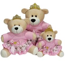 Trio de ursa pelúcia princesa floral rosa com coroas, presente decoração