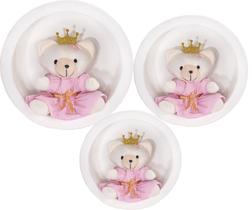 Trio de Ursa Princesa Rosa para Nicho de Quarto de Menina