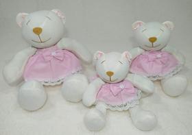 Trio de ursas articulados com vestidos nicho decoração bebê quarto