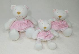 Trio de ursas articulados com vestidos nicho decoração bebê quarto