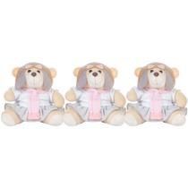 Trio De Ursas PMG Para Nicho Pelúcia Aviadora Brinquedo Bebe Presente Antialérgico Atacado