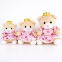Trio De Ursinha Princesa Coroa Rosa Pelúcia Decoração Nicho Quarto Bebê