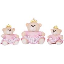 Trio De Ursinhas Pelúcia Menina Princesa Bebe Para Presente Bichinhos Carinhosos Almofada Decoração Brinquedo