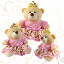 Trio De Ursinhas Pelúcia Menina Princesa Bebe Presente Bichinhos Carinhosos Almofada Decoração Delux - Lê Pelúcias Antialérgico Baby