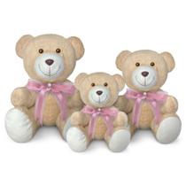 Trio De Ursinhos De Pelúcia Articulado Decoração Com Laço 15, 20 e 25cm