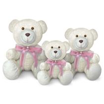 Trio De Ursinhos De Pelúcia Articulado Decoração Com Laço 15, 20 e 25cm