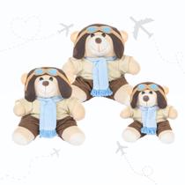 Trio De Ursinhos Para Nicho Pelúcia Menino Aviador Baloeiro Bebe Presente Bichinhos Brinquedo