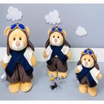 Trio de urso aviador classico em pé - para nichos