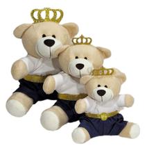 Trio de urso pelúcia príncipe marinho e azul com coroas, presente decoração