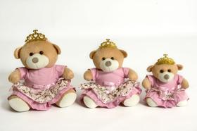 Trio de Urso Princesa Vestido Rosa Floral