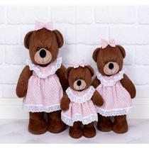Trio de ursos amore vestido baby poá - pelucia marrom