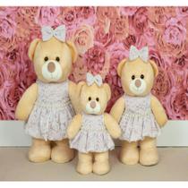 Trio de ursos amore vestido de renda - pelucia doce de leite