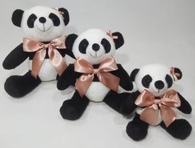 Trio De Ursos Infantil Panda Pelúcia Fofinho Nichos P 15 cm M 20 cm G 25cm