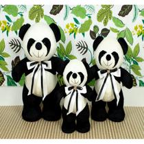 Trio de ursos panda pelucia em pé para nichos