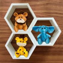 Trio de Ursos para Nichos Decorativos Tema Amiguinhos Safari Leão Girafa Elefante - Decoração de Quarto Bebê Infantil - Milori Baby