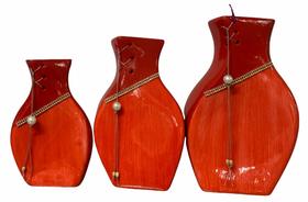 Trio de vaso cerâmica 6 furos vermelho