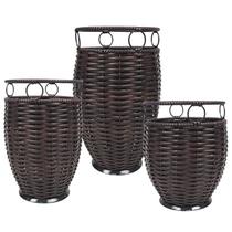Trio De Vasos Argola Decorativos Junco Rústico Cor Tijolo Trio De Vasos Argola Decorativos Junco Rústico Cor Tijolo