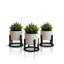 Trio de Vasos Cachepot com Suporte Suculentas Cactos Plantas Artificiais Trio de Vasos Cachepot com Suporte Suculentas Cactos Plantas Artificiais