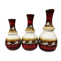 Trio de Vasos Centro de Mesa em Cerâmica Decorativos - Vermelho Mescla
