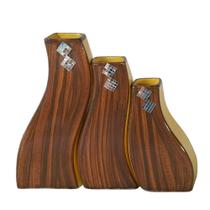 Trio de Vasos Curvos Decorativos - Marrom e Amarelo
