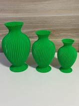 Trio de Vasos Decorativos Clássicos Decoração Sala Quarto Escritório Rack Plástico Flores Artificiais