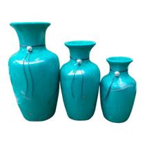 Trio de Vasos Decorativos para Sala Urna Jad em Cerâmica - Tiffany