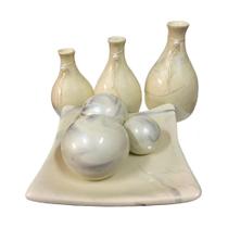 Trio de Vasos Garrafas e Centro de Mesa com 3 Esferas em Cerâmica Decor - Pérola