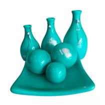 Trio de Vasos Garrafas e Centro de Mesa com 3 Esferas em Cerâmica Decor - Tiffany