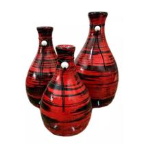 Trio de Vasos Garrafas em Cerâmica - Vermelha Mescla