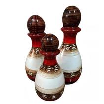 Trio de Vasos Rubi em Cerâmica Decorativo - Avermelhada