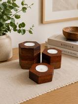 Trio de Velas Hexa em Madeira Cedro Trio de Velas Hexa em Madeira Cedro