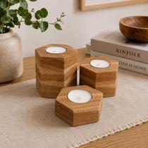 Trio de Velas Hexa em Madeira Teca