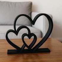 Trio Decorativo de Corações Escultura Moderna Minimalista para Sala e Quarto -