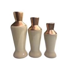 Trio decorativo vaso garrafa bege de cerâmica moderno