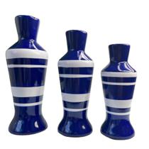 Trio decorativo vaso garrafa listrado de cerâmica moderno